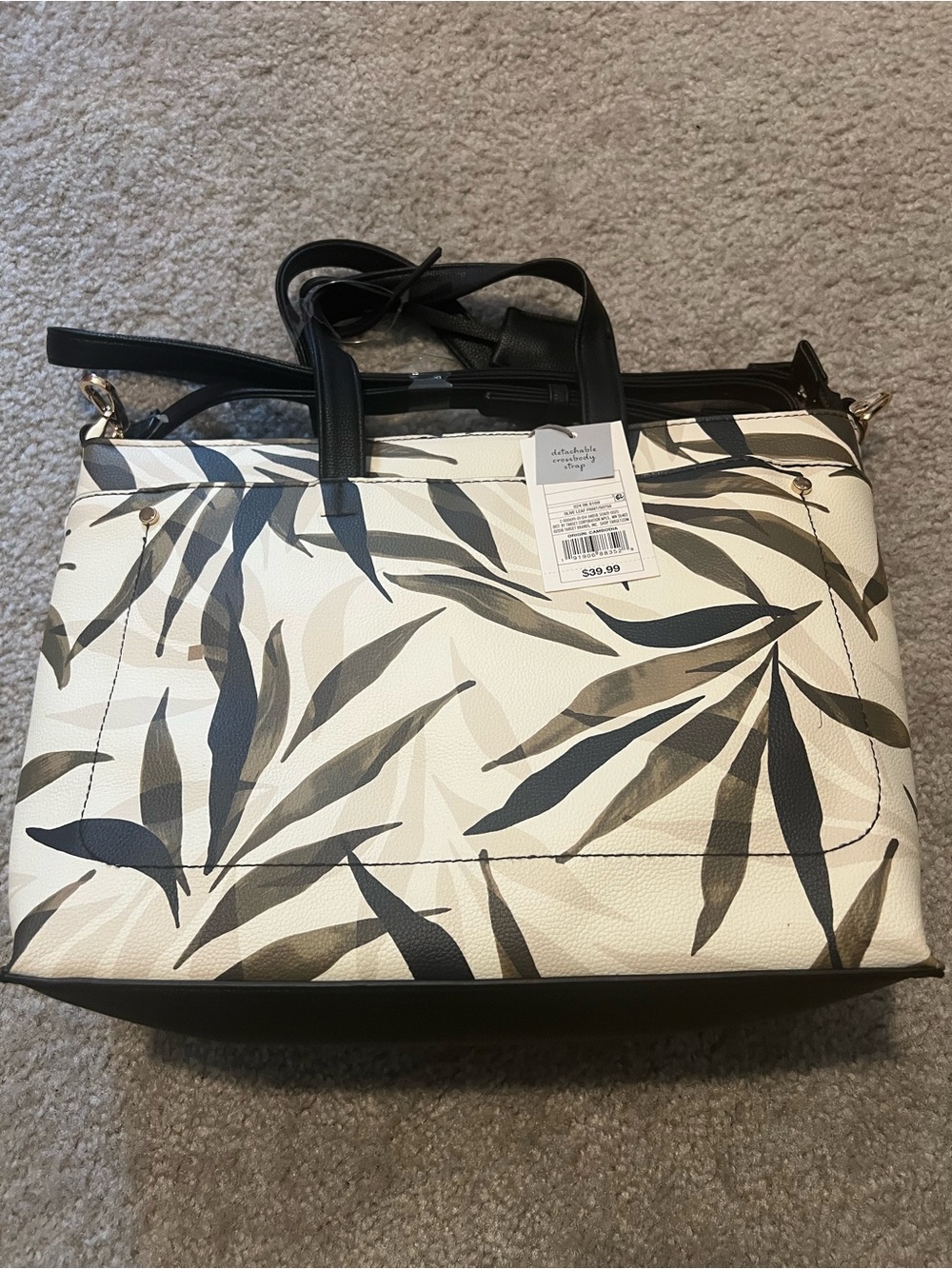 a new day Black & White Leaf Print Tote